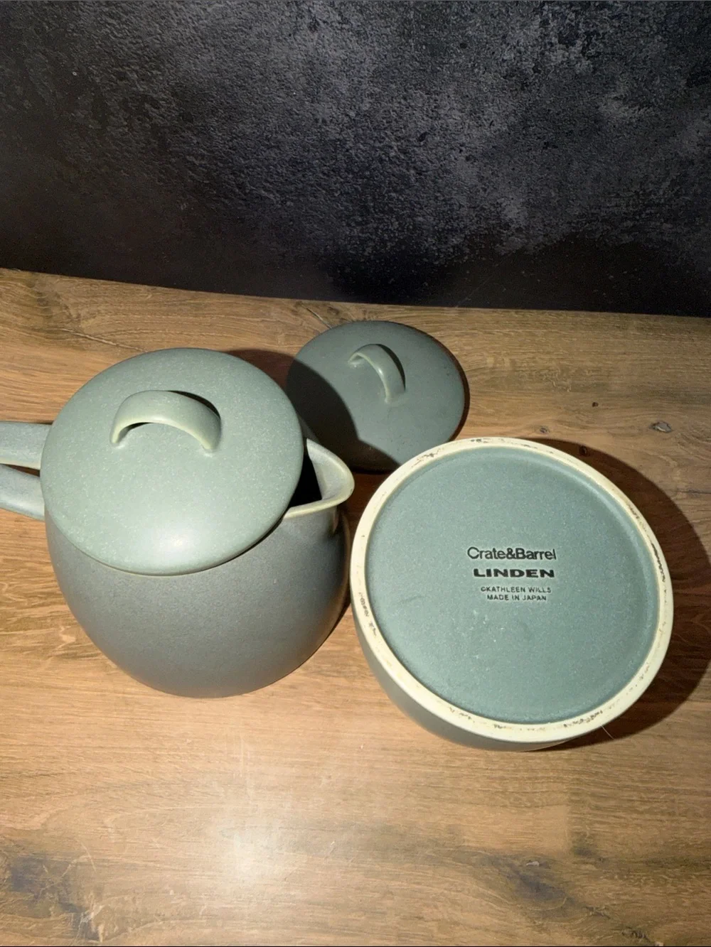 Matte Sage Green Linden Ceramic Teapot and Sugar Bowl Set